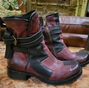 A.S.98 Women's Burgundy and Black Leather Boots 38